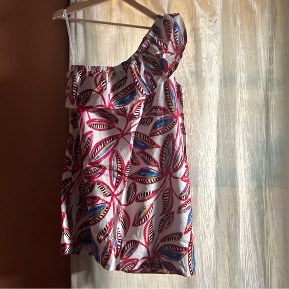 J. Crew Linen One Shoulder Ruffle Mini Dress Tropical Leaf Print NWT Size L - Picture 5 of 7